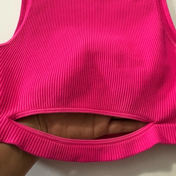 Free People Movement Vibrant Hot Pink Sleeveless Ribbed Crop Top w Cutouts. M/L - Picture 7 of 9
